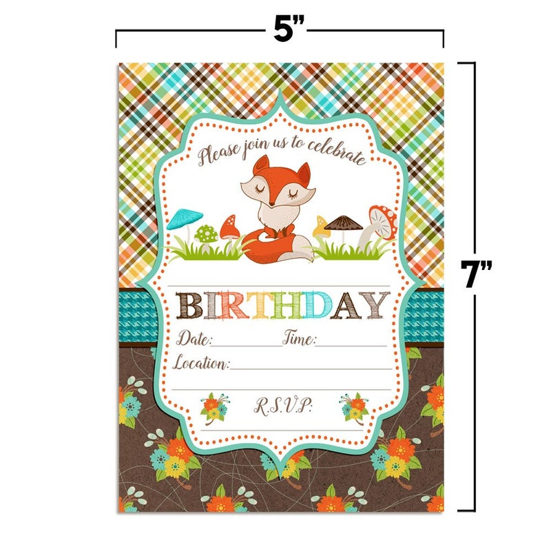 Amanda Creation Fall Fox Birthday Party Invitations, 20 5x7 Fill In Cards with Twenty White Envelopes by AmandaCreation - Image 5